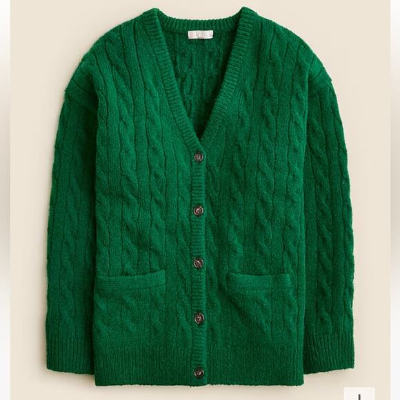 J. Crew Green Cable Knit Cardigan - Picture 1 of 5